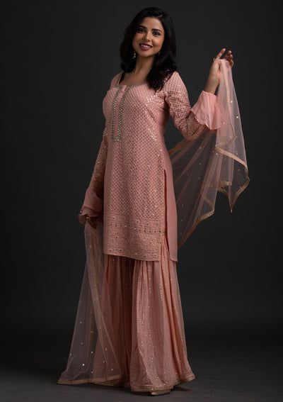 Peach Sequins Georgette Designer Salwar-Suit - koskii