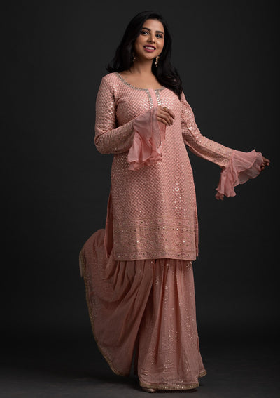Peach Sequins Georgette Designer Salwar-Suit - koskii