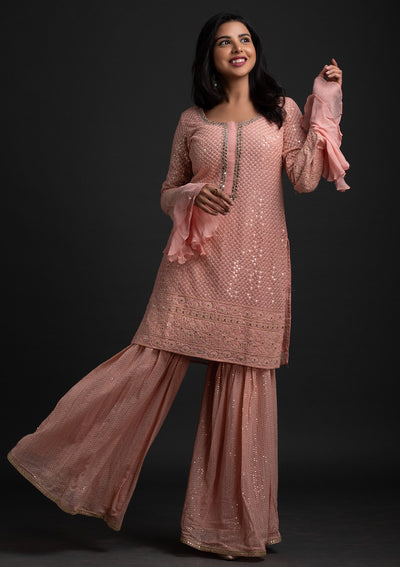 Peach Sequins Georgette Designer Salwar-Suit - koskii