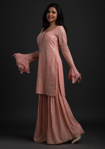 Peach Sequins Georgette Designer Salwar-Suit - koskii
