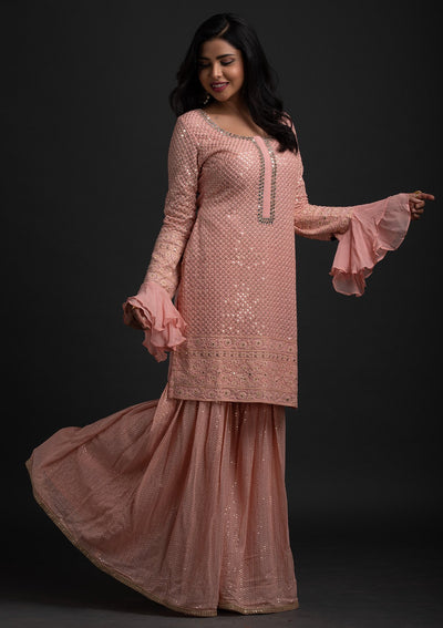 Peach Sequins Georgette Designer Salwar-Suit - koskii