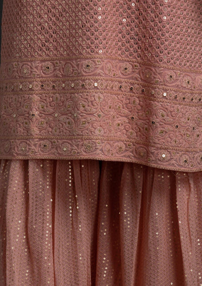 Peach Sequins Georgette Designer Salwar-Suit - koskii