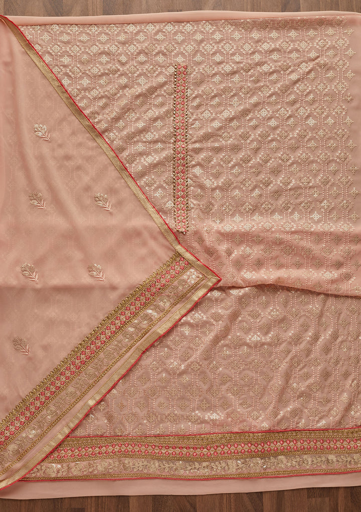Peach Sequins Georgette Designer Semi-Stitched Salwar Suit - Koskii