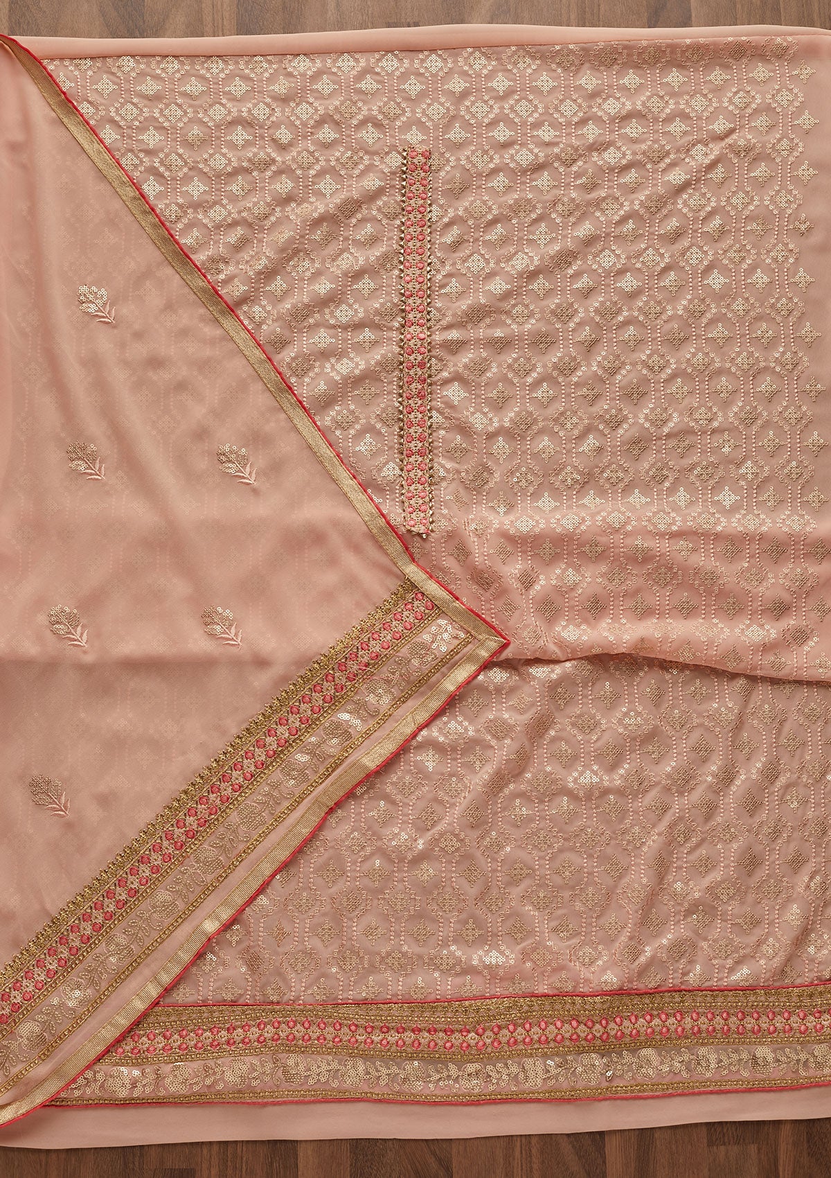 Peach Sequins Georgette Designer Semi-Stitched Salwar Suit - Koskii