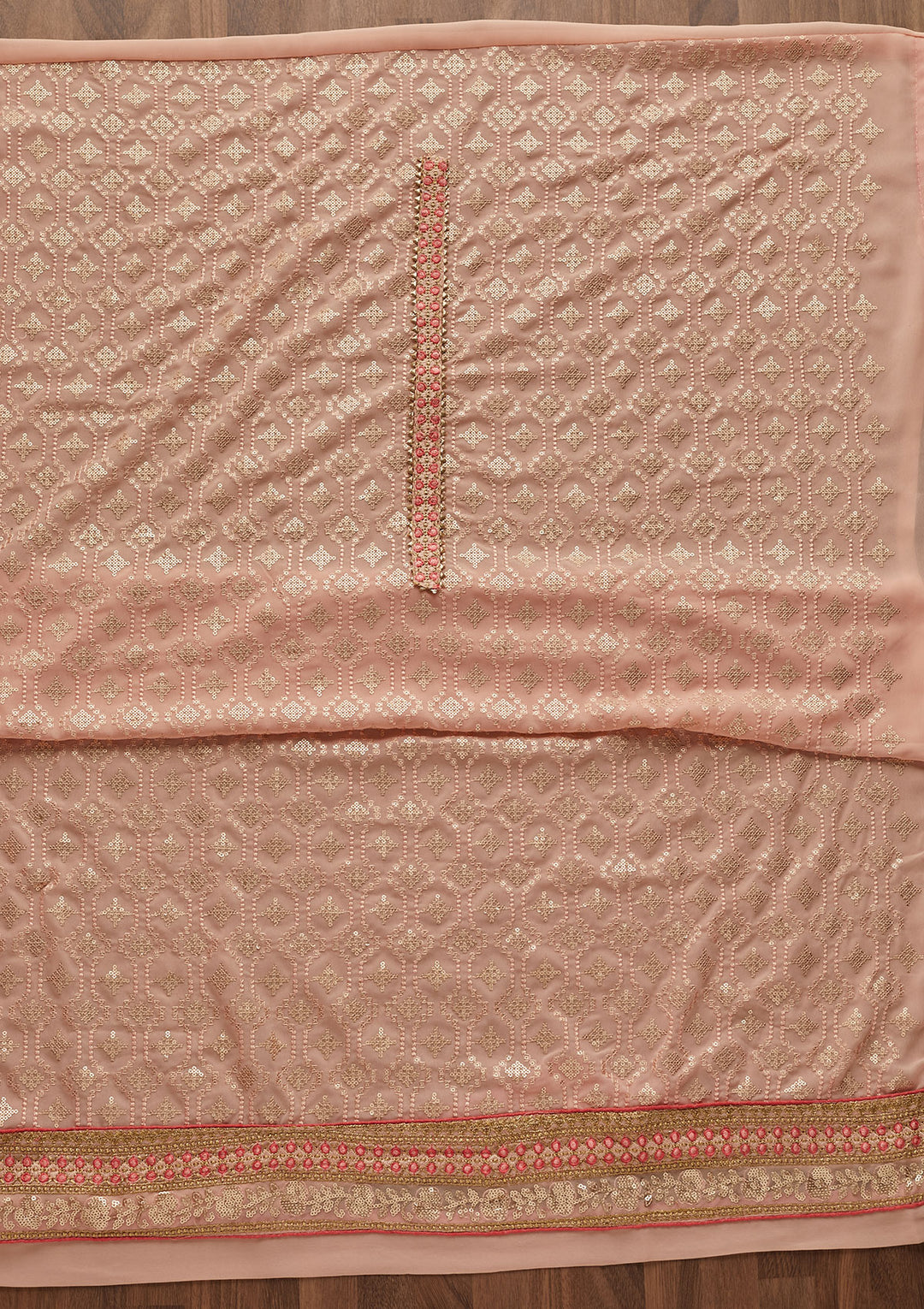 Peach Sequins Georgette Designer Semi-Stitched Salwar Suit - Koskii