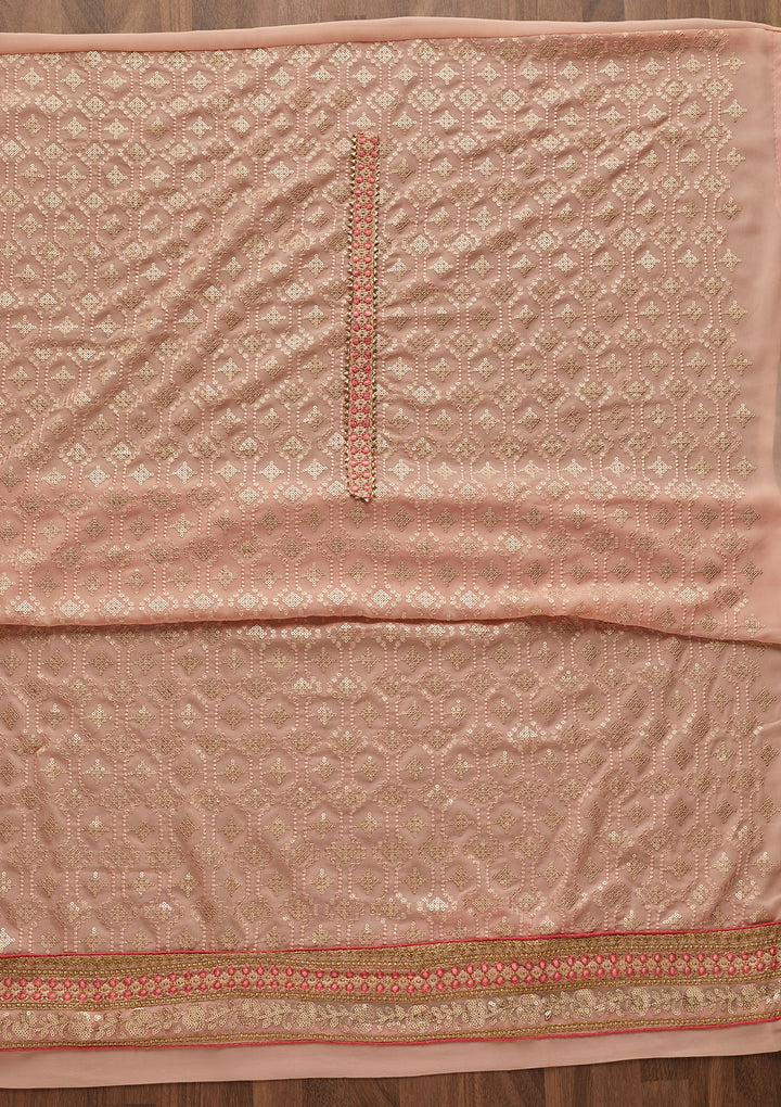 Peach Sequins Georgette Designer Semi-Stitched Salwar Suit - Koskii