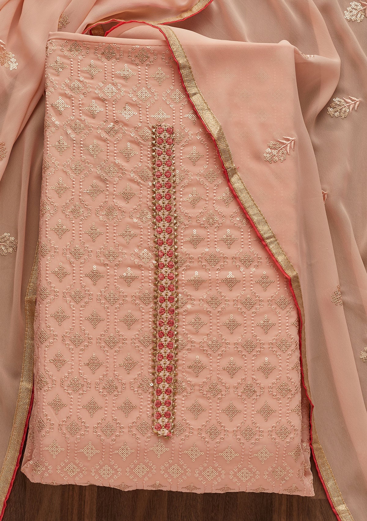 Peach Sequins Georgette Designer Semi-Stitched Salwar Suit - Koskii