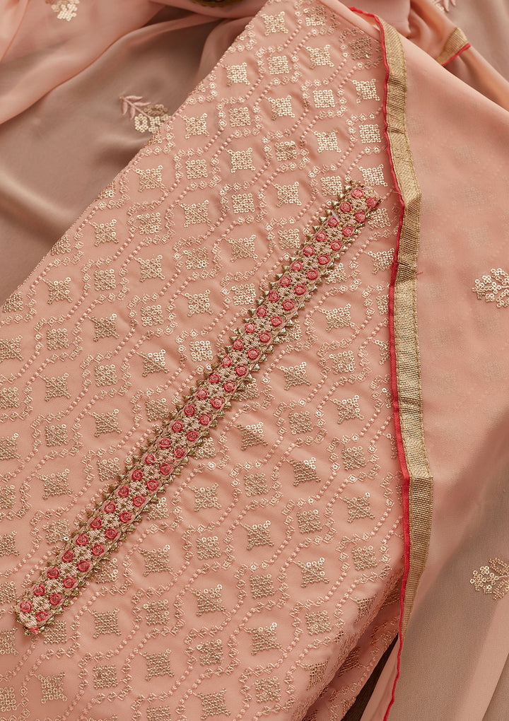 Peach Sequins Georgette Designer Semi-Stitched Salwar Suit - Koskii