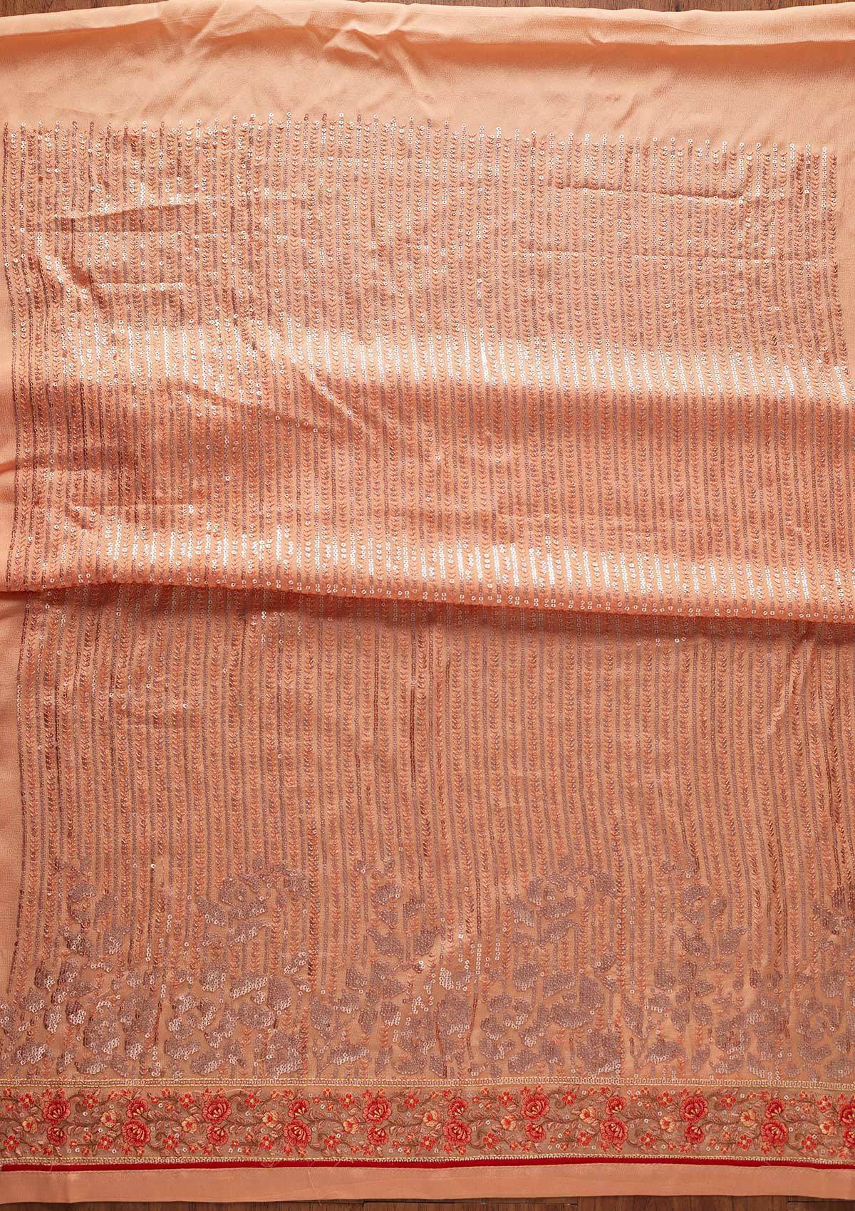 Peach Sequins Georgette Designer Unstitched Salwar Suit - koskii