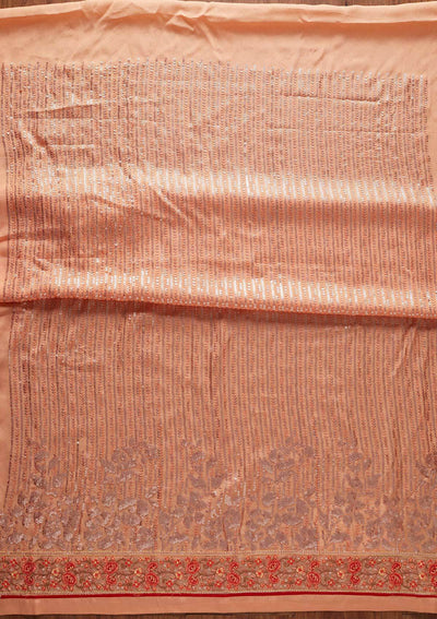 Peach Sequins Georgette Designer Unstitched Salwar Suit - koskii