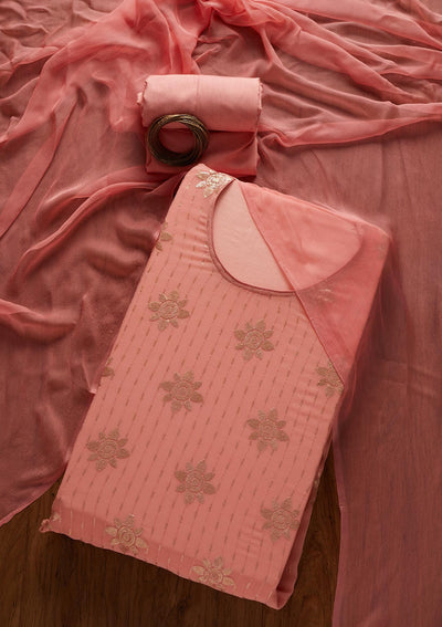 Peach Sequins Georgette Designer Unstitched Salwar Suit - koskii