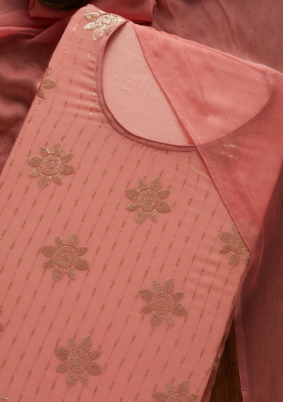 Peach Sequins Georgette Designer Unstitched Salwar Suit - koskii