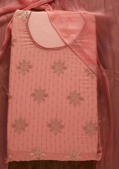 Peach Sequins Georgette Designer Unstitched Salwar Suit - koskii