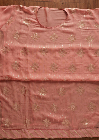 Peach Sequins Georgette Designer Unstitched Salwar Suit - koskii