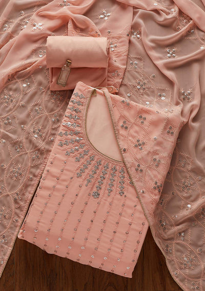 Peach Sequins Georgette Designer Unstitched Salwar Suit - Koskii