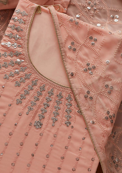 Peach Sequins Georgette Designer Unstitched Salwar Suit - Koskii