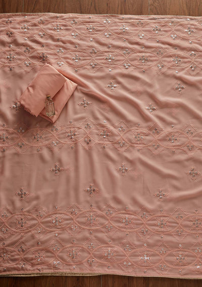 Peach Sequins Georgette Designer Unstitched Salwar Suit - Koskii