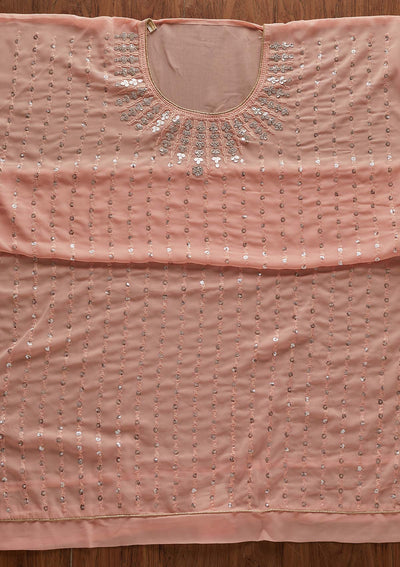 Peach Sequins Georgette Designer Unstitched Salwar Suit - Koskii