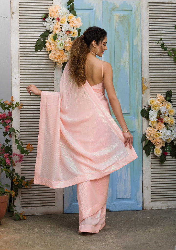 Peach Sequins Georgette Saree-Koskii