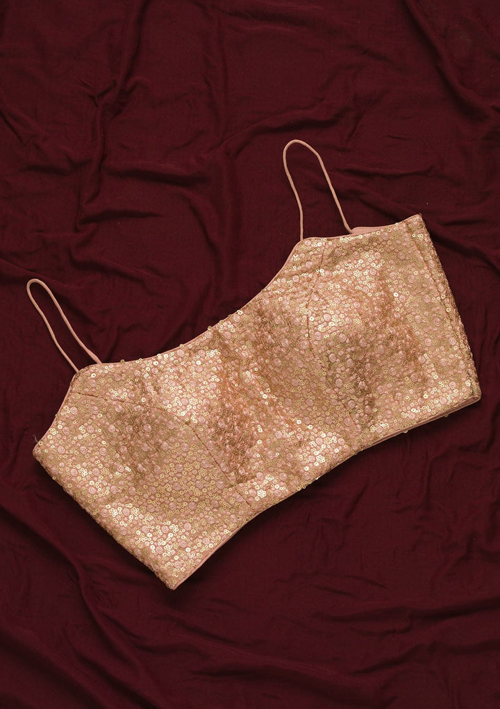 Peach Sequins Net Readymade Blouse-Koskii