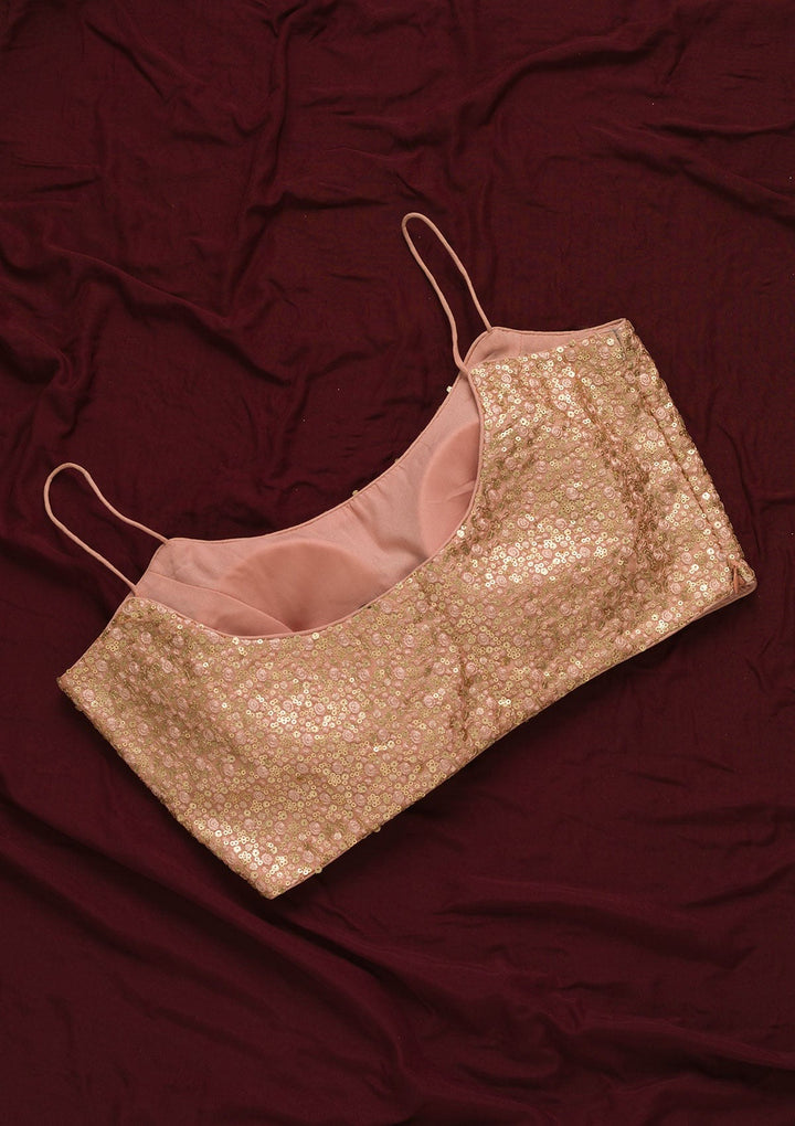 Peach Sequins Net Readymade Blouse-Koskii