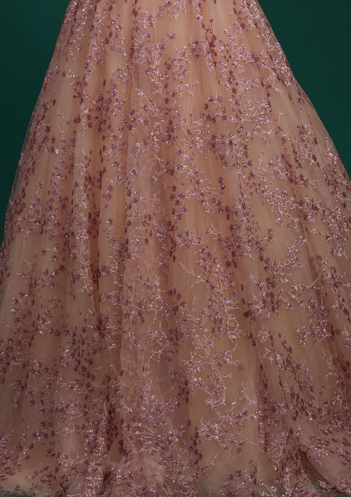 Peach Sequins Net Designer Gown - Koskii