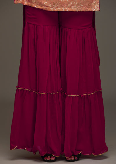 Peach Sequins Semi Crepe Designer Salwar Suit - Koskii