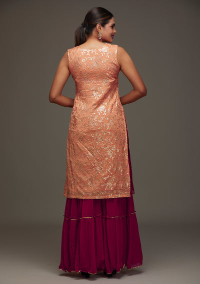 Peach Sequins Semi Crepe Designer Salwar Suit - Koskii