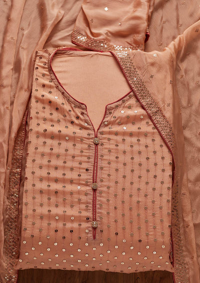Peach Sequins Semi Crepe Designer Semi-Stitched Salwar Suit - koskii