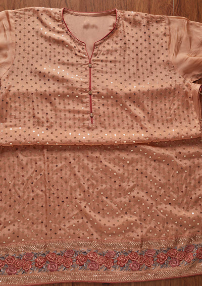 Peach Sequins Semi Crepe Designer Semi-Stitched Salwar Suit - koskii