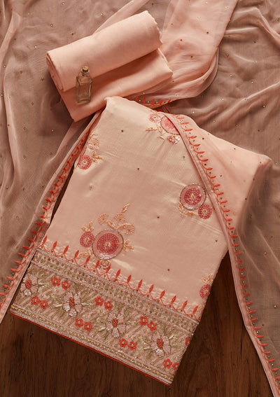 Peach Sequins Semi Crepe Designer Unstitched Salwar Suit - koskii