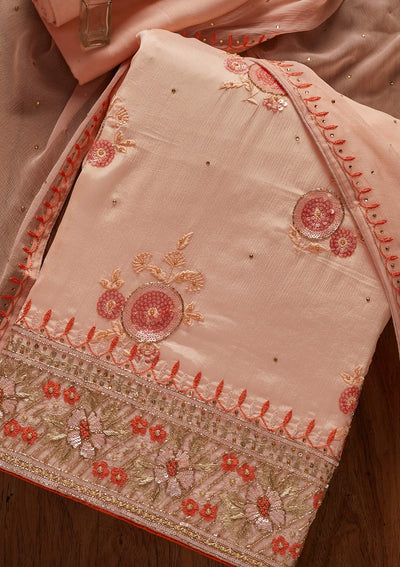 Peach Sequins Semi Crepe Designer Unstitched Salwar Suit - koskii