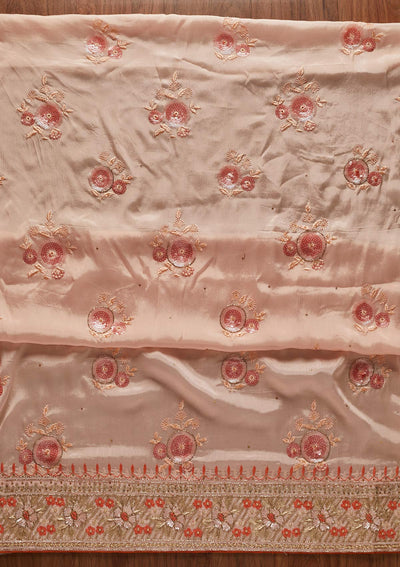 Peach Sequins Semi Crepe Designer Unstitched Salwar Suit - koskii