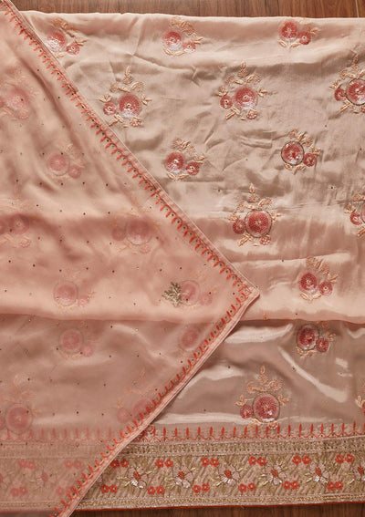 Peach Sequins Semi Crepe Designer Unstitched Salwar Suit - koskii