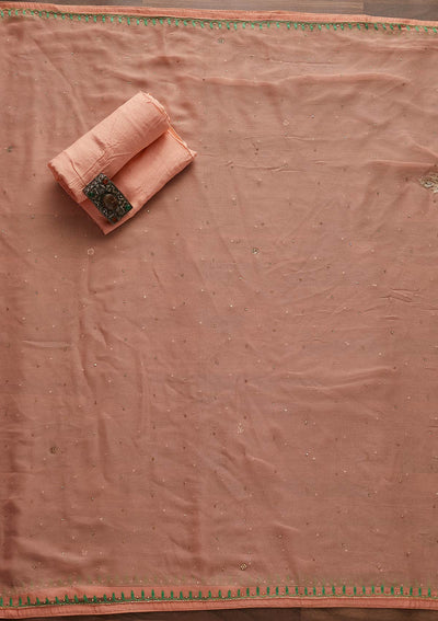 Peach Sequins Semi Crepe Designer Unstitched Salwar Suit - Koskii