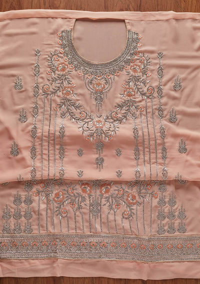 Peach Silver Stonework Georgette Designer Unstitched Salwar Suit - koskii