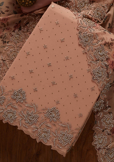 Peach Silver Stonework Georgette Designer Unstitched Salwar Suit - koskii
