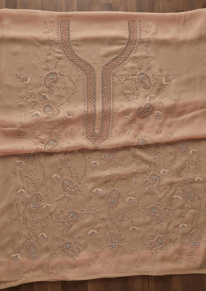Peach Silver Stonework Georgette Designer Unstitched Salwar Suit - Koskii