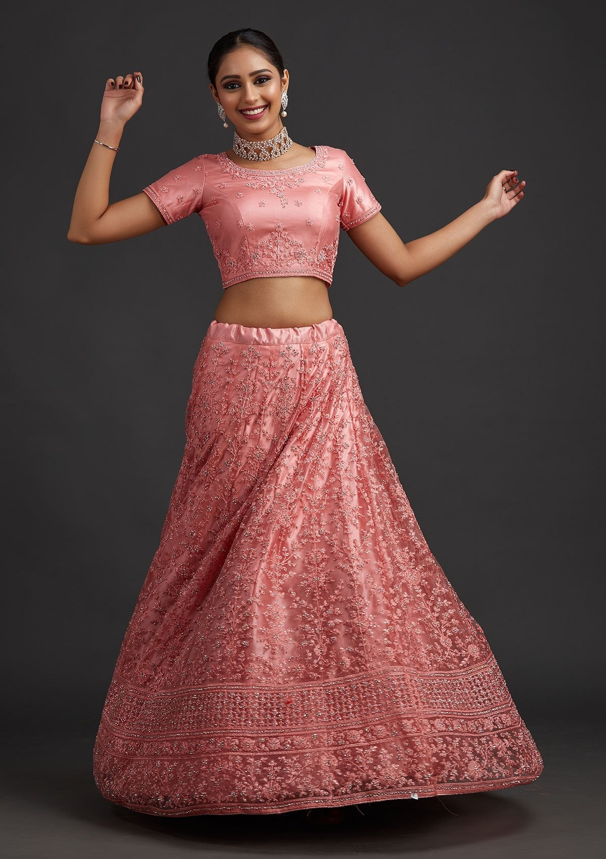 Buy Peach Sequins Embroidery Lehenga Choli Online