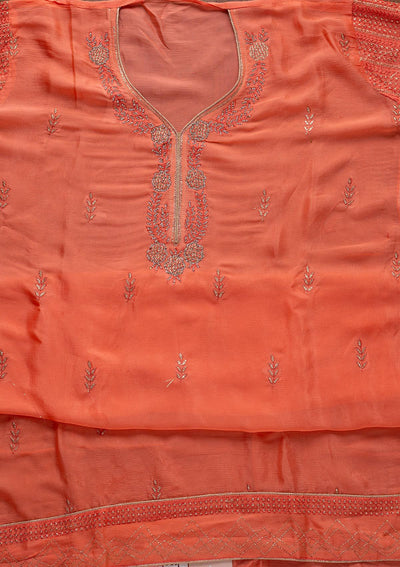 Peach Silver Stonework Semi Crepe Designer Unstitched Salwar Suit - koskii