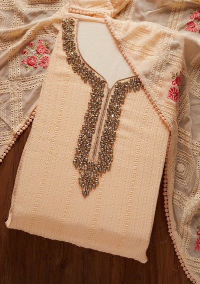 Peach Stonework Georgette Designer Unstitched Salwar Suit - koskii