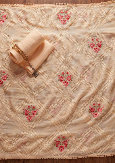 Peach Stonework Georgette Designer Unstitched Salwar Suit - koskii