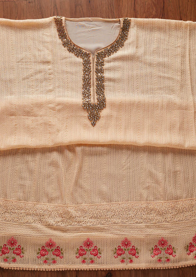 Peach Stonework Georgette Designer Unstitched Salwar Suit - koskii