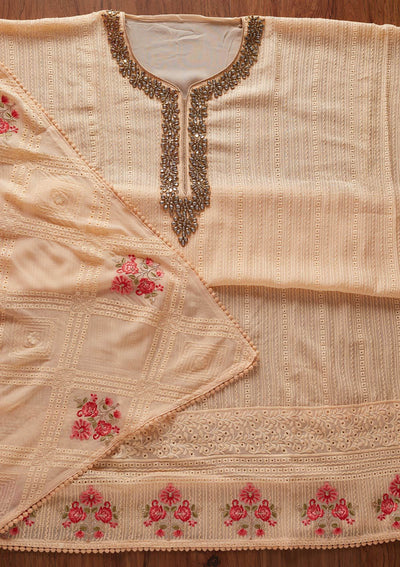Peach Stonework Georgette Designer Unstitched Salwar Suit - koskii