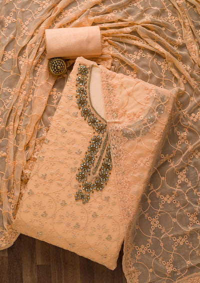 Peach Stonework Georgette Unstitched Salwar Suit-Koskii