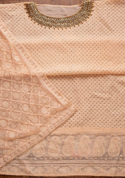 Peach Stonework Georgette Designer Unstitched Salwar Suit - koskii
