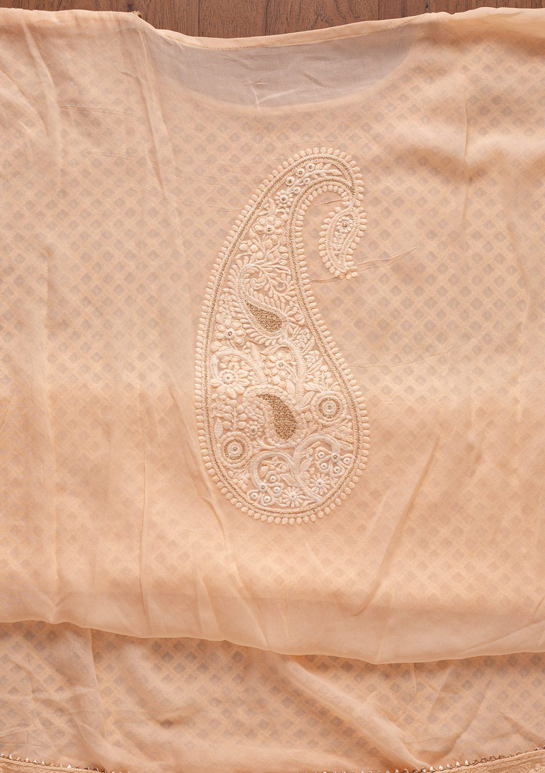 Peach Stonework Georgette Designer Unstitched Salwar Suit - koskii