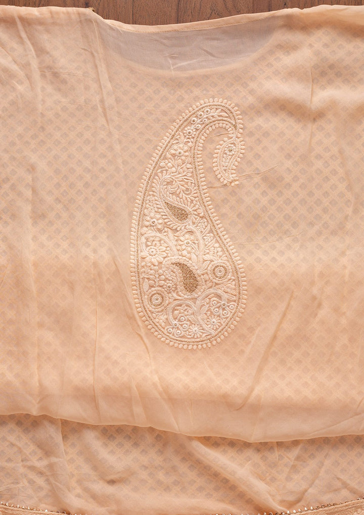Peach Stonework Georgette Designer Unstitched Salwar Suit - koskii
