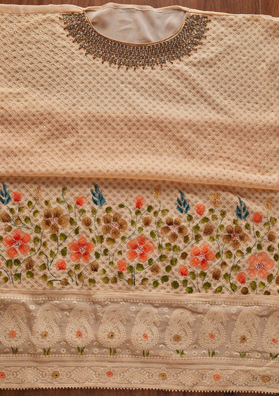 Peach Stonework Georgette Designer Unstitched Salwar Suit - koskii