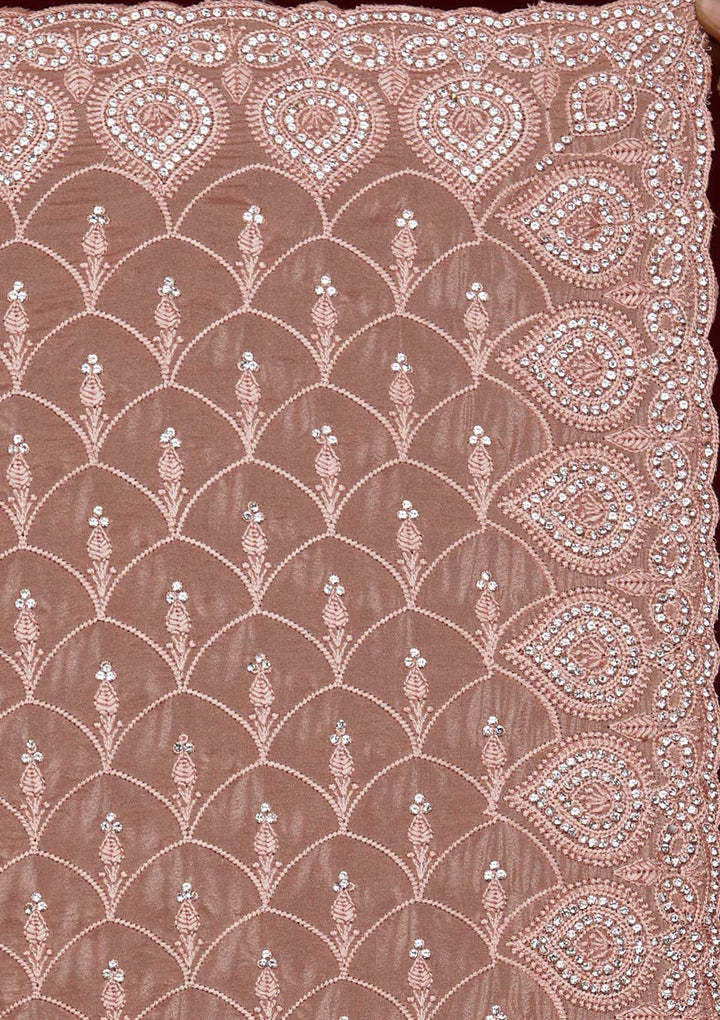 Peach Stonework Georgette Saree - Koskii